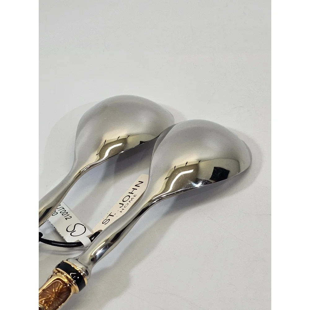 St John Home Giraffe Salad Servers Gold‎ Tone Metal Stainless Steel Serving Set
